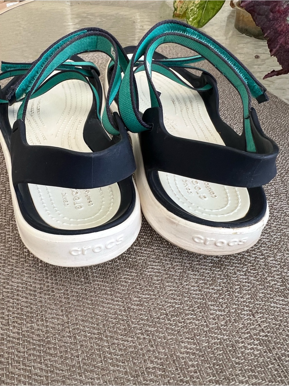 CROCS Teal Sandals with a White Textured Sole - Picture 2 of 6